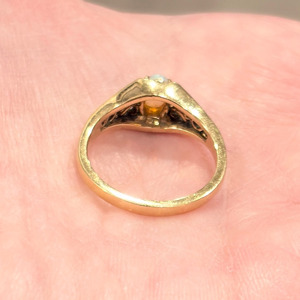 Vintage 14K Gold Opal Ring, Mid Century Filigree, Size 5.5 - Picture 13 of 15
